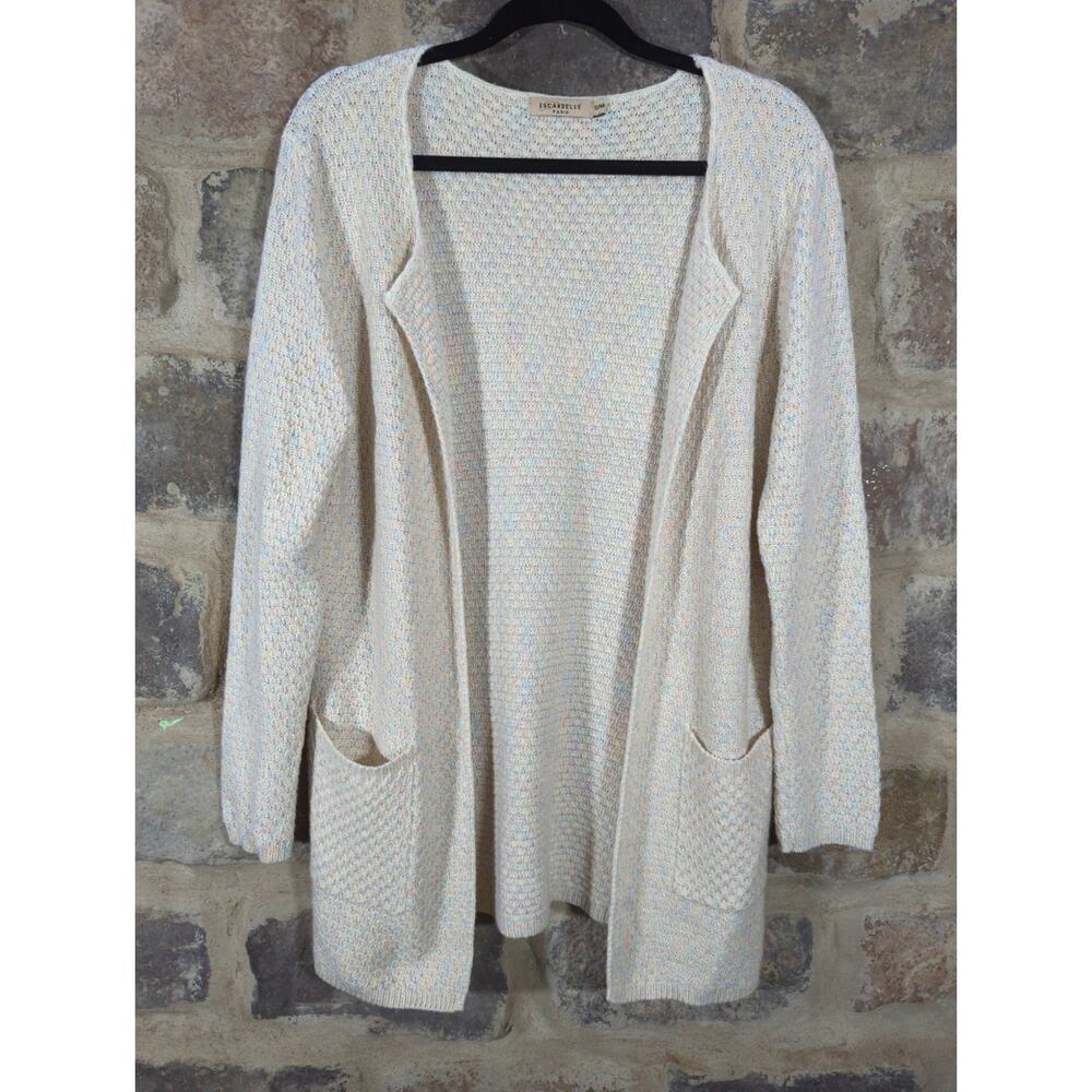 Escandelle‎ Paris Sweater Woman's S/M White Rainbow Thread Open Cardigan